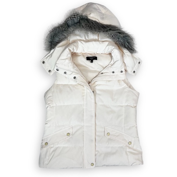 Talbots Duck Down Vest w/ Detachable Hood Faux Fur Ivory Size Small Petite - Picture 12 of 12